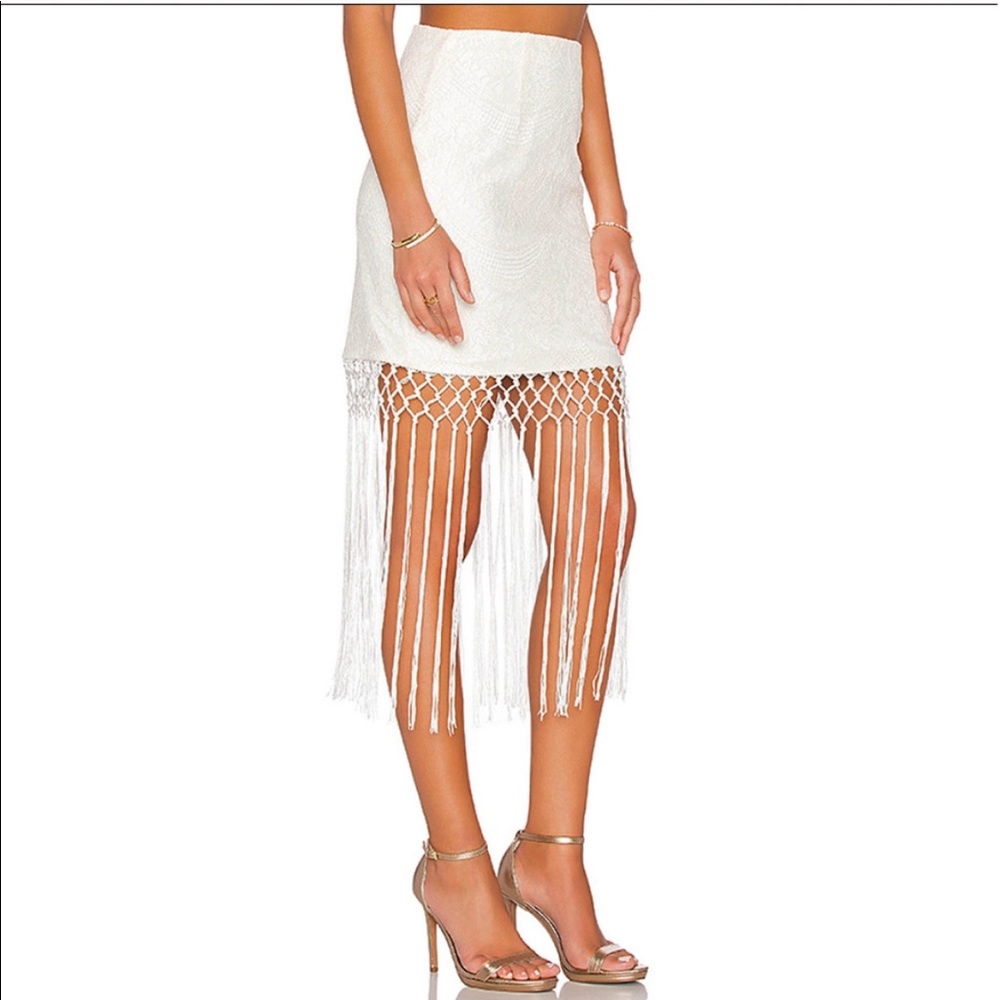 Tularosa Ivory Revolve Barcelona Lace Fringe Skirt